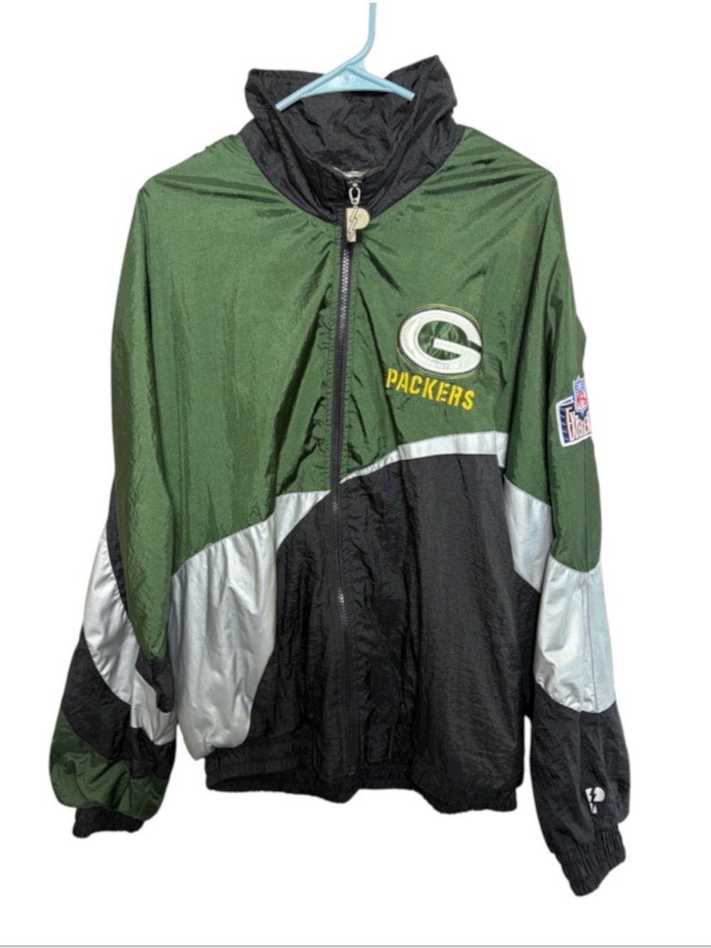 Vintage NFL Green Bay Packers Green Windbreaker Jacket Size M Pro Player tags